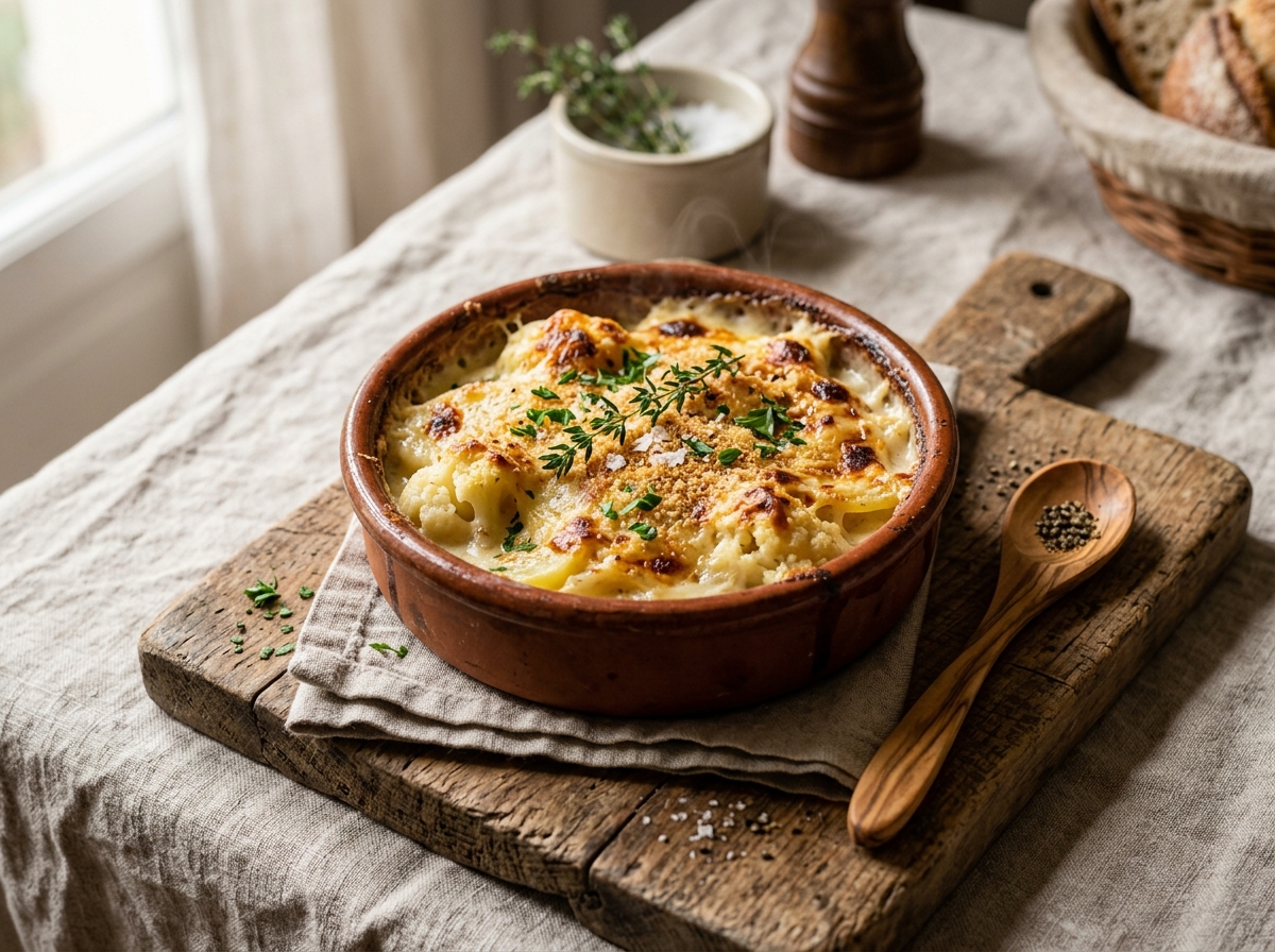 Gratin dauphinois revisité IG bas, chou-fleur et crème légère