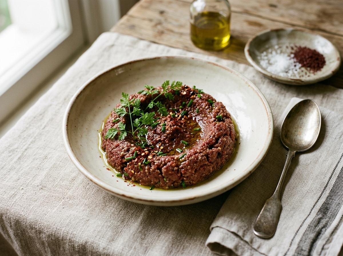 Kibbeh nayyeh IG bas, tartare libanais aux noix