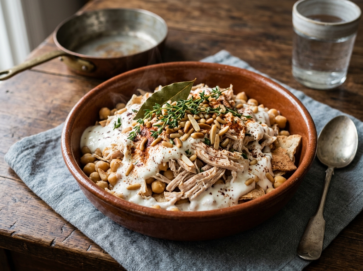 Fatteh au poulet IG bas, sans pain frit